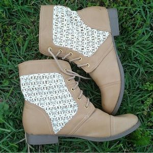 Faux leather & lace booties